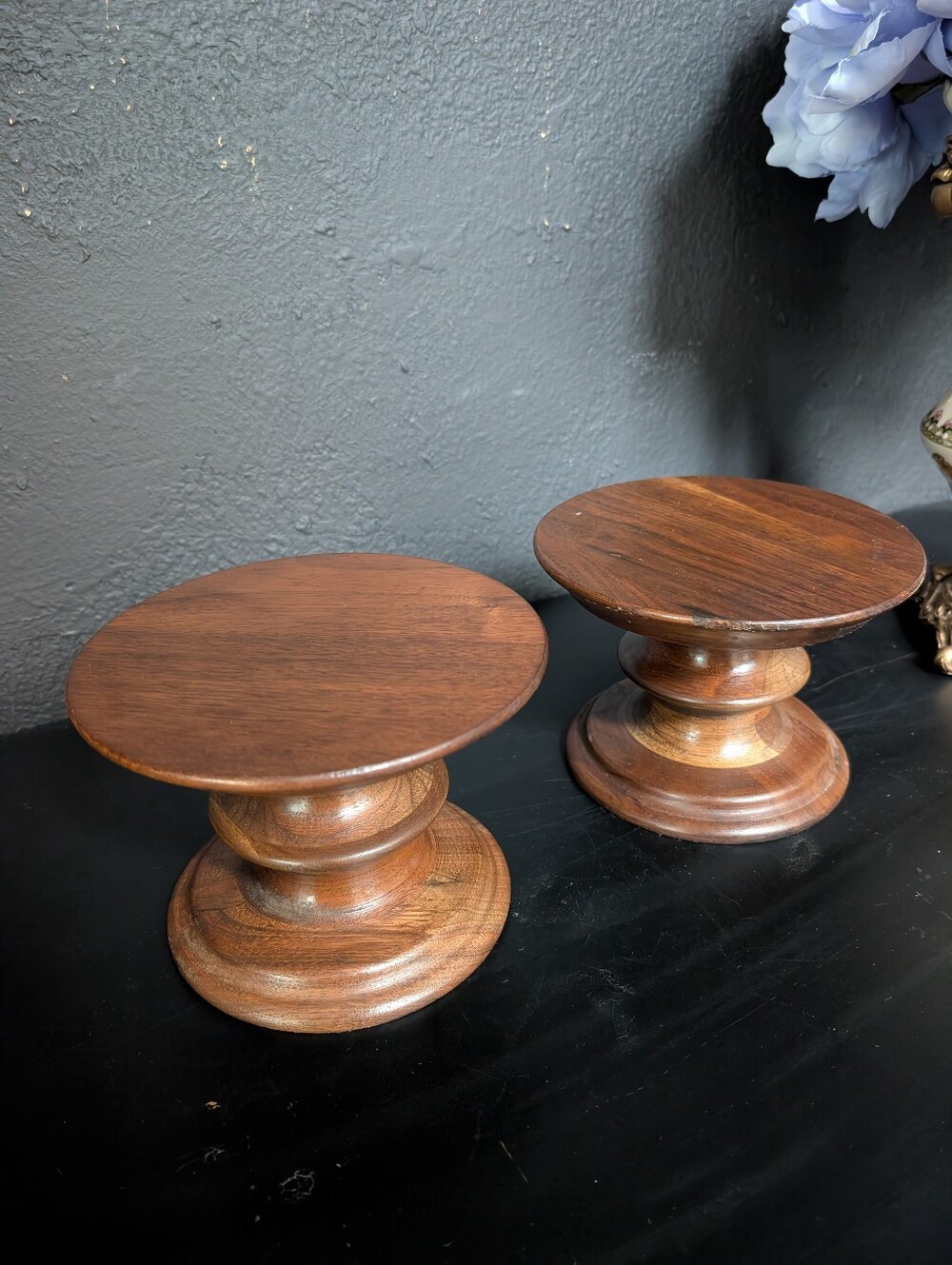 Vintage, Set of 2, Solid Walnut MCM Ozark Walnutware Pedestal Risers Stand